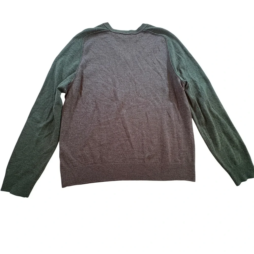 Banana Republic V-Neck Sweater Mens Large Gray Green Extra Fine Merino Wool